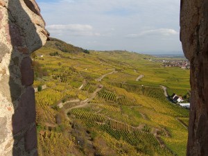 The view of the Schlossberg from the Kaysersberg castle. 
