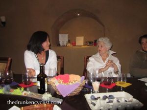 My wife (left) and Diane in the tasting room of the Pasterick cave.