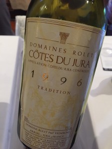 One of the best wines I have had in a while: a 50% Chardonnay/50% Savagnin from Domaine Rolet in the Jura.