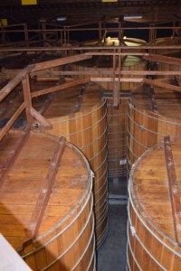 The large oak casks just off the tasting room.