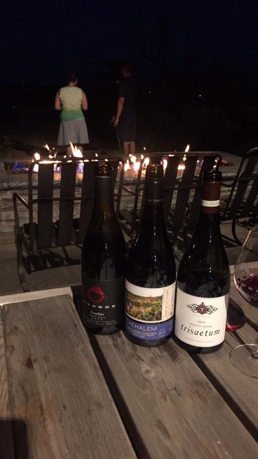Plenty of wine by the fire at Brooks.
